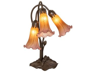 Meyda Mahogany Bronze Tiffany Table Lamp with Pink Amber Glass Shade MY129165