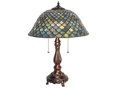 Meyda Tiffany Fishscale Mahogany Bronze Glass Table Lamp MY132148