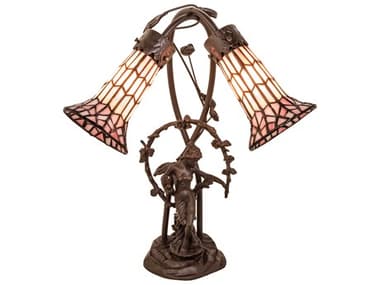 Meyda Stained Glass Pond Lily Mahogany Bronze Tiffany Table Lamp MY134637