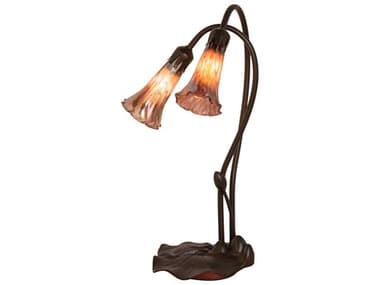 Meyda Pond Lily Mahogany Bronze Glass Table Lamp MY14099