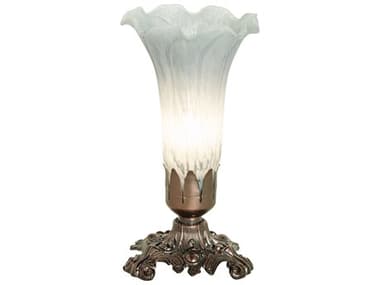 Meyda Pond Lily Mahogany Bronze Glass Table Lamp with Grey Shade MY141548