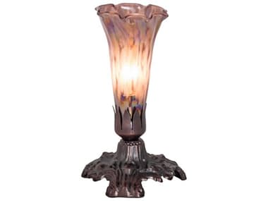 Meyda Pond Lily Mahogany Bronze Pink Glass Tiffany Table Lamp MY14358