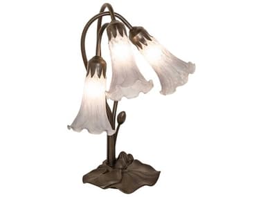 Meyda Pond Lily Mahogany Bronze Tiffany Table Lamp with Grey Glass Shade MY145927