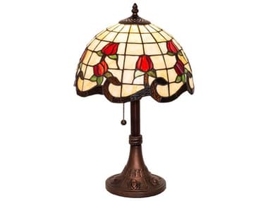 Meyda Roseborder Mahogany Bronze Glass Tiffany Table Lamp MY151293