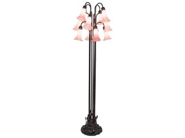 Meyda Pond Lily 63" Tall Mahogany Bronze Pink Glass Floor Lamp with Shade MY15870