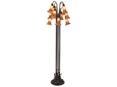 Meyda Pond Lily 63" Tall Mahogany Bronze Amber Glass Floor Lamp with Shade MY15874