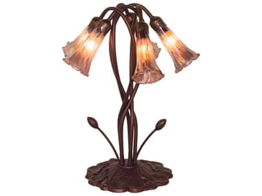 Meyda Pond Lily Mahogany Bronze Glass Table Lamp MY15902