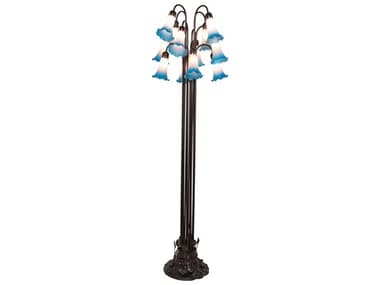 Meyda Pond Lily 63" Tall Mahogany Bronze Pink Blue Glass Floor Lamp with Shade MY15954