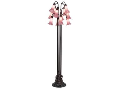 Meyda Pond Lily 63" Tall Mahogany Bronze Lavender Glass Floor Lamp with Shade MY15975