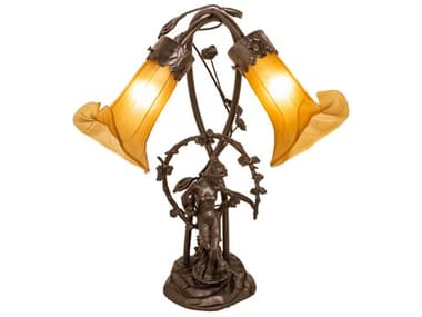 Meyda Pond Lily Mahogany Bronze Glass Table Lamp MY16362
