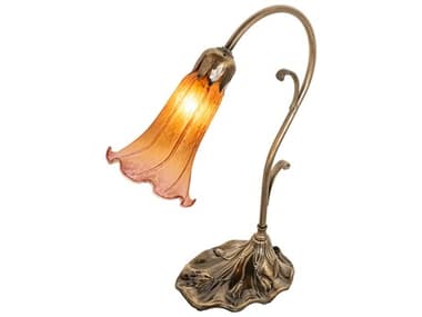 Meyda Pond Lily Antique Brass Table Lamp with Amber Glass Violet Shade MY17106