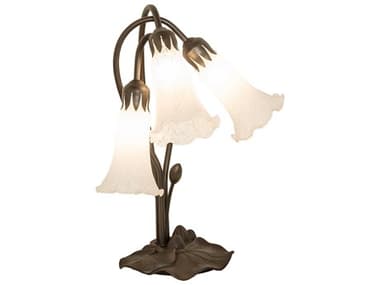 Meyda Pond Lily Mahogany Bronze Tiffany Table Lamp with White Glass Shade MY173809