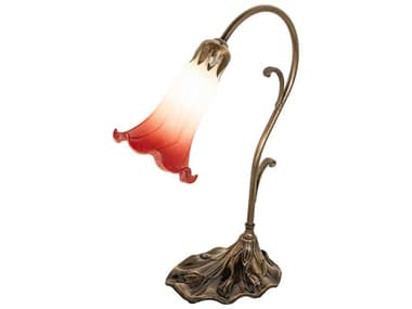 Meyda Pond Lily Antique Brass Glass Table Lamp with Ruby White Shade MY182113