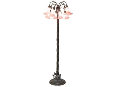 Meyda Pond Lily 61" Tall Bronze Pink Glass Floor Lamp with Shade MY18255