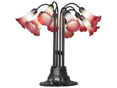 Meyda Pond Lily 10 - Light Mahogany Bronze Seafoam Cranberry Glass Tiffany Table Lamp with Shade MY185081