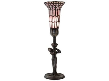 Meyda Stained Glass Pond Lily Mahogany Bronze Pink Tiffany Table Lamp with Shade MY193618