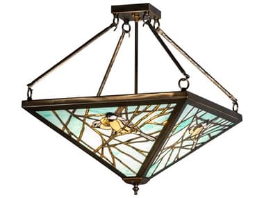 Meyda 4-Light Antique Copper Glass LED Semi Flush Mount MY226782