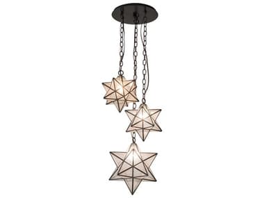 Meyda Moravian Star 16" 3-Light Timeless Bronze Glass Geometric Pendant MY236061