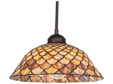Meyda Tiffany Fishscale 11" 1-Light Mahogany Bronze Glass Dome Mini Pendant MY236271