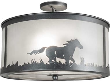 Meyda Running Horse 19" 2-Light Silver Glass Drum Semi Flush Mount MY236857
