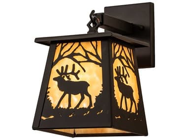 Meyda Elk At Dawn 12" Tall 1-Light Oil Rubbed Bronze Glass Wall Sconce MY237280