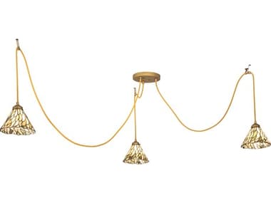 Meyda Willow 16-100" 3-Light Gold Glass Tiffany Pendant MY237610