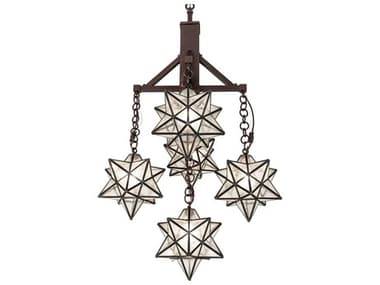 Meyda Moravian Star 26" Wide 5-Light Mahogany Bronze Glass Geometric Tiered Chandelier MY237620