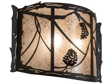 Meyda Whispering Pines 13" Tall 2-Light Oil Rubbed Bronze Silver Glass Wall Sconce MY238004