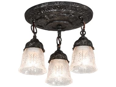 Meyda 3-Light Pewter Antique Glass Bell Semi Flush Mount MY239970