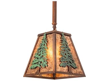 Meyda Tall Pines 13" 1-Light Vintage Copper Glass Pendant MY240017
