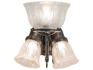 Meyda Revival Gas And Electric 12" Tall 3-Light Pewter Antique Brass Glass Wall Sconce MY240031