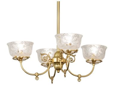 Meyda Revival Gas And Electric 27" Wide 4-Light Polished Brass Glass Chandelier MY241993