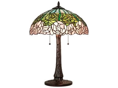 Meyda Tiffany Cabbage Rose Mahogany Bronze Glass Table Lamp MY242043