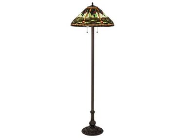 Meyda Tiffany Dragonfly 60" Tall Mahogany Bronze Glass Floor Lamp MY242786