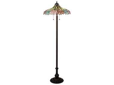 Meyda Wisteria 60" Tall Mahogany Bronze Glass Tiffany Floor Lamp MY242789