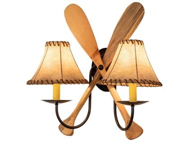 Meyda Paddle 19" Tall 2-Light Natural Wood Timeless Bronze Wall Sconce MY243293