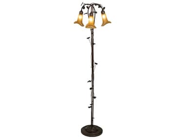 Meyda Pond Lily 58" Tall Mahogany Bronze Tiffany Floor Lamp with Amber Glass Shade MY243615
