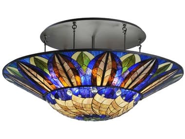 Meyda 12-Light Oil Rubbed Bronze Glass Tiffany Bowl Semi Flush Mount MY243625