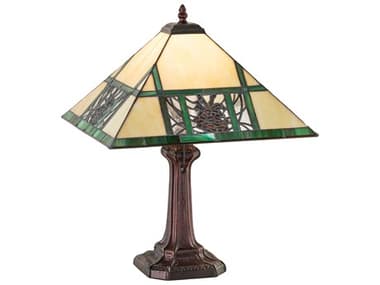 Meyda Pinecone Mahogany Bronze Clear Glass Tiffany Table Lamp MY244267
