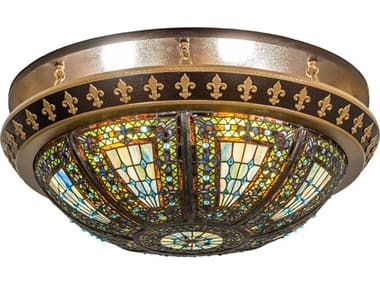 Meyda Fleur-de-lis 28" 4-Light Steel Glass Tiffany Bowl Flush Mount MY244486