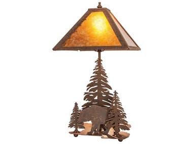 Meyda Northwoods Lone Bear Rust Bronze Glass Table Lamp MY244667