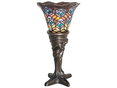 Meyda Tiffany Peacock Feather Mahogany Bronze Glass Table Lamp MY244875