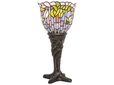 Meyda Flowering Lotus Mahogany Bronze Glass Tiffany Table Lamp MY244885