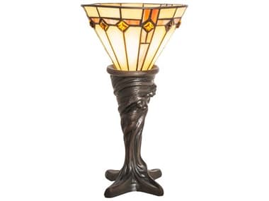 Meyda Belvidere Mahogany Bronze Glass Tiffany Table Lamp MY244891
