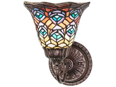 Meyda Tiffany Peacock Feather 1-Light Mahogany Bronze Traditional Wall Sconce MY245426