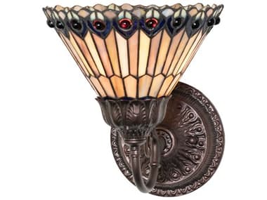 Meyda Tiffany Jeweled Peacock 1-Light Mahogany Bronze Traditional Wall Sconce MY245430