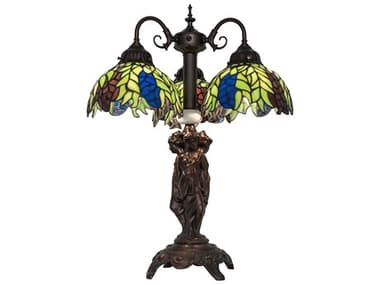 Meyda Tiffany Honey Locust Mahogany Bronze Glass Table Lamp MY245478