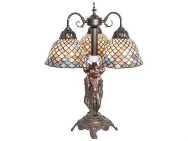 Meyda Tiffany Fishscale Mahogany Bronze Glass Table Lamp MY245479