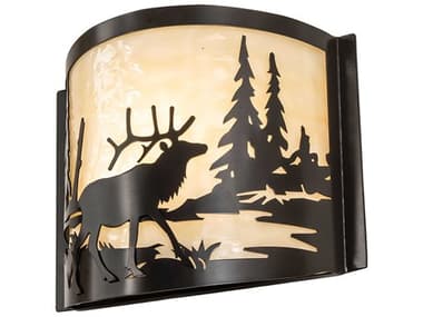 Meyda Elk At Lake 9" Tall 1-Light Timeless Bronze Silver Wall Sconce MY246142