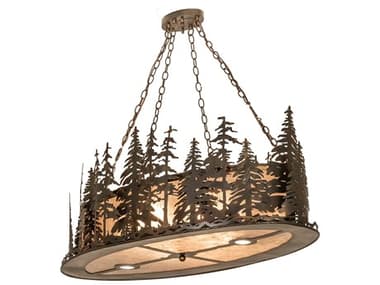 Meyda Tall Pines 48" 8-Light Antique Copper Burnished Glass Round Island Pendant MY246791